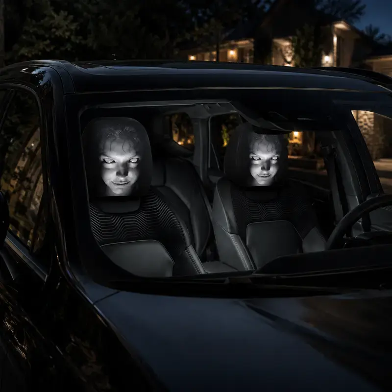 High Elastic 3D Ghost Bride Vivid Print Funny Horror Car Headrest Covers - Polyester Fits SUV/Truck Front Seat Pillow Protectors, Vehicle Accessories, Halloween Gag Gift for Drivers, Road Trips Essential