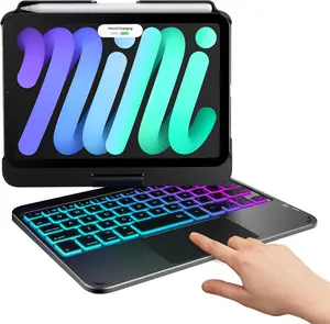 Keyboard Case for iPad mini 7 (2024) & Mini 6 (2021) -  Case with Keyboard for iPad mini 7th 6th Generation 8.3" - 10 Colors Backlit Keyboard Cover with Trackpad - Black