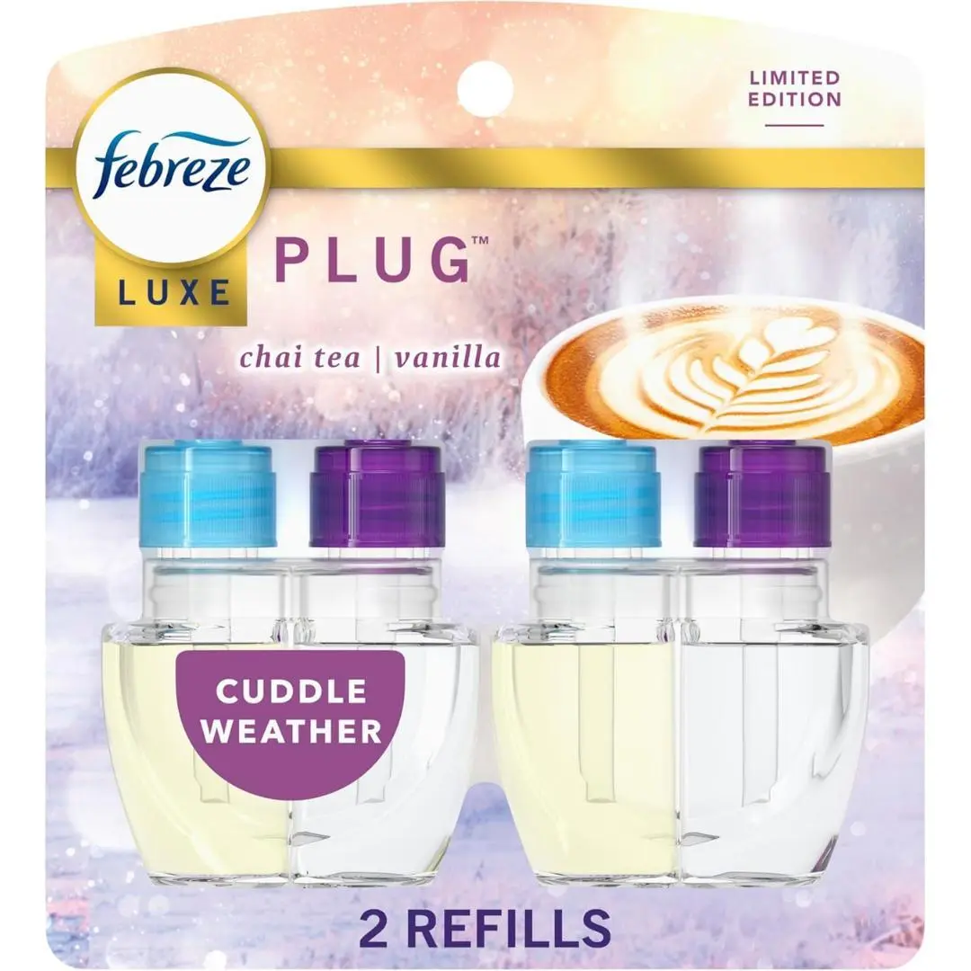 Febreze Plug In Air Freshener, Odor-Fighting Scented Oil Refill, Air Fresheners for Home and Bathroom and Kitchen, Long Lasting for Strong Odors, Cuddle Weather Scent, 0.87oz Refills, 2 Count