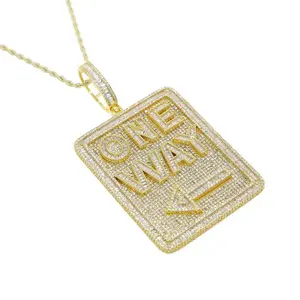 Letter Hip Hop Pendant ONE WAY, Biq Heavy Engraved Zirconia Stalced Out Bling Full Pavé Men's Jewelry