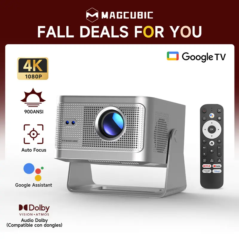 [Google TV stick Bundled] Magcubic HY350GT Projector with Officially Certificated Google TV 900ANSI Dolby Audio(Dongle support) Auto Focus Google Voice Assistant 4K Decode Built-in 15W speaker HDR10+ BT5.1 Dual WiFi Native 1080P #TechVibes
