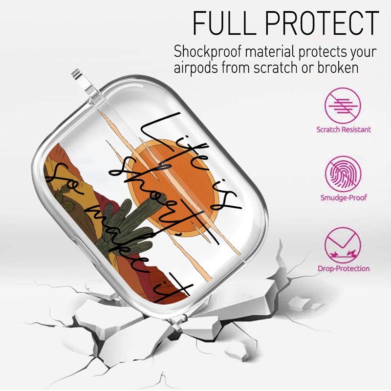 Cactus and Sundown Pattern TPU Soft Protective Case for Apple AirPods 4/3/2/1/Pro/Pro2 Transparent Earphone Cover with Keychain Attachment Cactus and Sundown Pattern TPU Soft Protective Case for Apple AirPods 4/3/2/1/Pro/Pro2 Transparent Earphone Cover with Keychain Attachment