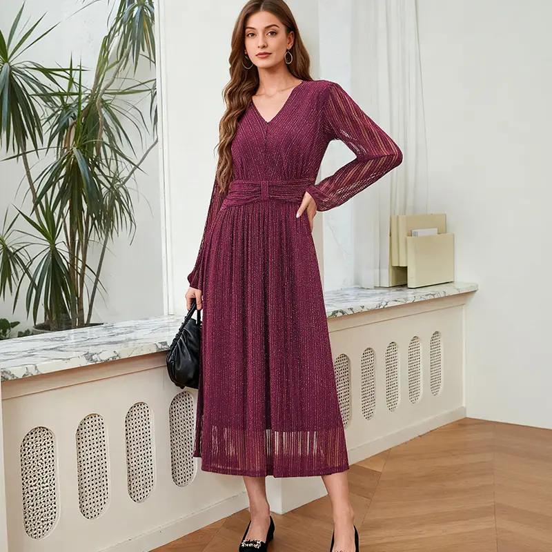 chinese dress ladies Long Sleeve Hot Pink Floral Midi Wedding Guest Dress M main image 0