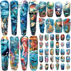 46 Temporary Tattoo for Men Women, 8 Full Arm Shark Dolphin Fake Tattoos, 8 Half Arm Ocean Fish Fake Tattoos, 30 Tiny for Adults Kids Body Tattoos Stickers Waterproof Realistic