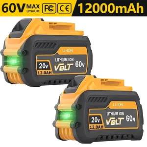 2-Pack Dual-Voltage 20V/60V MAX 12000mAh High-Capacity Lithium-Ion Cordless Power Tool Replacement Batteries for Dewalt, Compatible with DCB606 DCB609 DCB612, Dust-Resistant, Certified by FCC CE ROHS, Durable Long-Lasting Construction