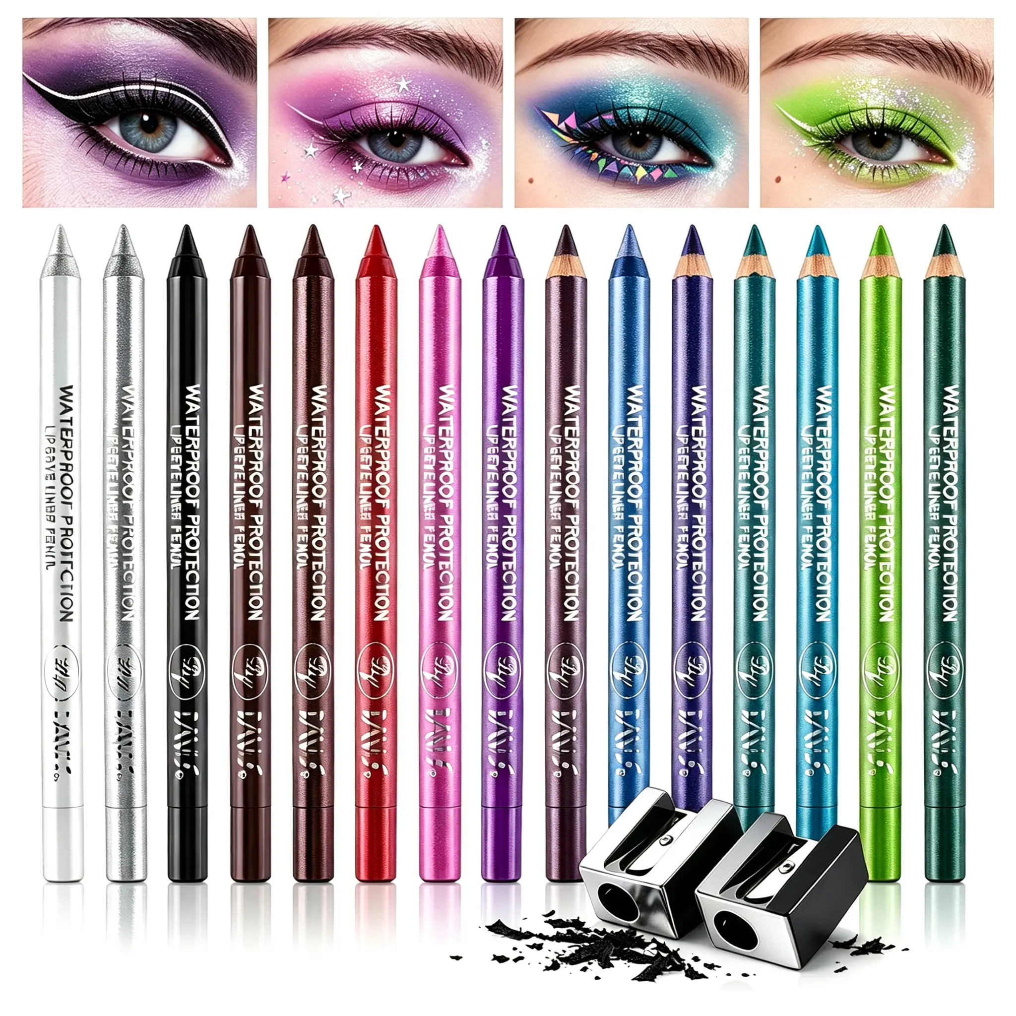 【SummerWins】15-Color Mega Ultimate Cream Makeup Set, 4-in-1 Eyeliner-Lip Liner-Highlighter with Pearl, Matte & Metallic Finishes, Smooth Easy Blend