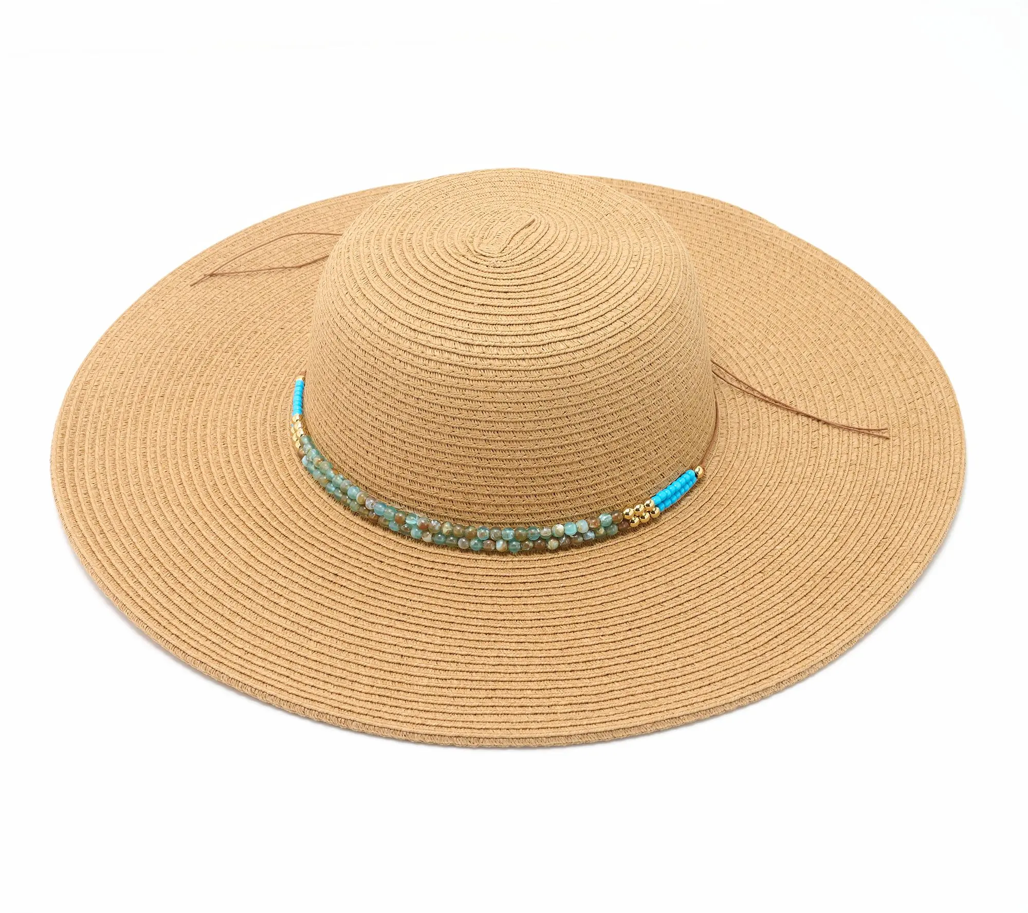 Sprigs Big Brim Straw Sun Hat with Jewel Beaded Band