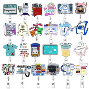 Best-selling acrylic retractable badge holder set for doctors and nurses, medical badge accessories, extendable work badge clip