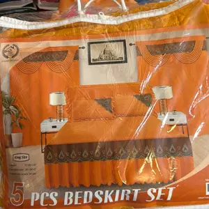 5 pcs King Size Beds Skirt Set with 2 Pillowcases 2 Valance Curtains 60x80x202 Inches