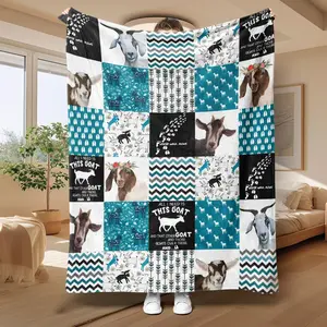 Goat Pattern Throw Blanket, 1 Count Soft Air Conditioning Blanket, Warm Nap Blanket for Home Office Travel Camping, Gift for Goat Lovers, Soft Lightweight Blanket, Decorative Giftable Blankets