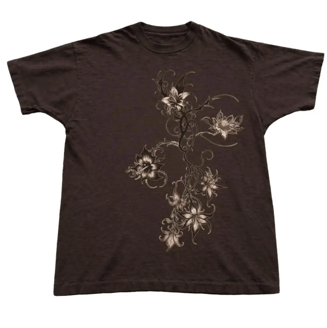 Gildan Men's Women's T-shirt, Floral Vine Tee, Natural Tshirt, Flower Lover, Gift Shirt, Menswear Womenswear Top Underwear Streetwear Check Crewneck Fit Printed Minimalist