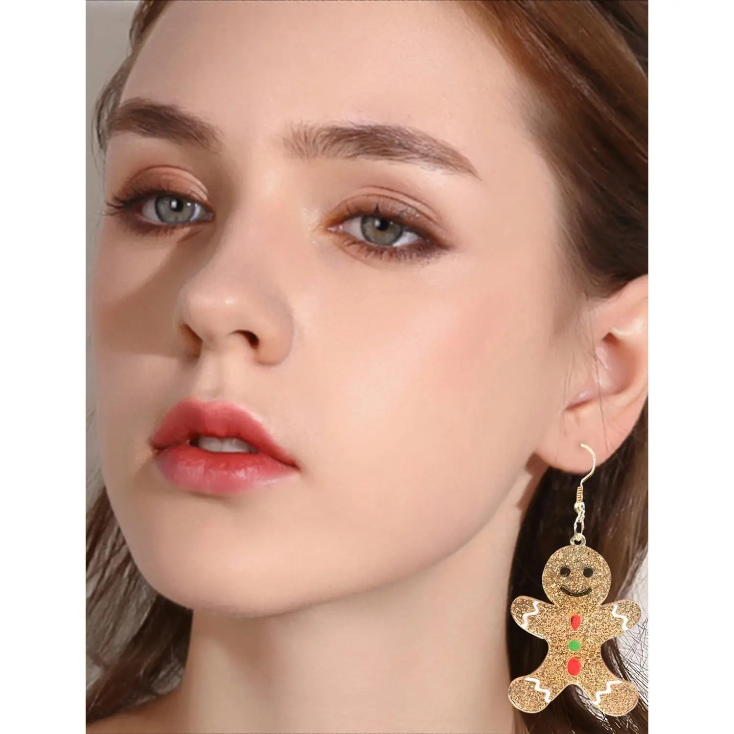 Women's Christmas Red-White-Green Dangle Costume Earrings - Female Fashion Jewelry with Gingerbread Man Figure, Pink Christmas Tree, Snowman, Bell Designs, Zinc Acrylic, Festive for Holiday Gifting, Symbols