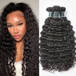 Human Hair  Deep Wave Unprocessed Cambodian  Hair 14 16 18 Inch, Flip Over Quick Weave Wet and Wave  for Women  Black
