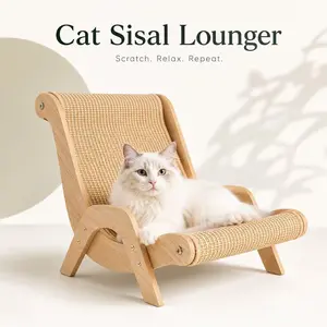 Cat Lounge Scratcher Sofa, Wooden Sisal Cat Scratching Pad, Anti-Scratch Cat Bed, Furniture Protection Cat Couch, 2-in-1 Resting & Scratching Cat Sofa, Indoor/Outdoor Cat Toy for Cats Up to 20 lb, Great Gift for Pet Lovers