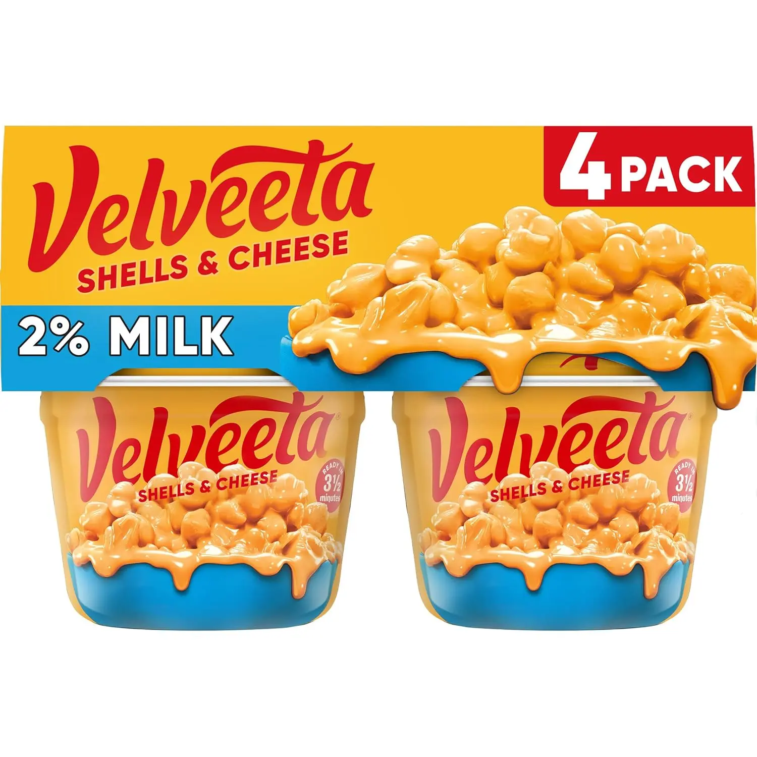 Velveeta Shells & Cheese Microwaveable Shell Pasta with 2% Milk Cheese, 4 ct Pack, 2.19 oz Cups
