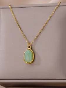 Women's Simple Style Artificial Gemstone Decorated Cuban Link Chain Necklace with Geometric Pendant Design, Elegant Trendy Cubic Zirconia Pendant Necklace For Daily & Party As Gift Without Box