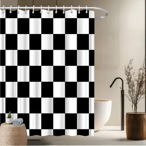 1pcs Abstract Grid Pattern Bath Curtain 2D Black and White Checkerboard Design Print Bath Curtain Home Window Curtains Bathroom Decor Bathtub Decor Bathroom Accessory 70.8x70.8 inches