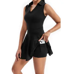 VISTA ZONE Women's Athletic Golf Tennis Dress Sleeveless Workout Pickleball Dress with Shorts & Pockets for Comfort