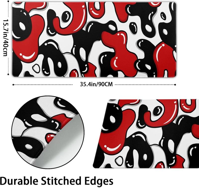 Japanese Anime Geometric Gaming Mouse Pad XL 31.5x11.8 Inch Red Black White Japanese Mouse Mat Desk Mat Extended Large Mousepad With Non-Slip Rubber Base Stitched Edge Mousepad for Work Gaming Desktop