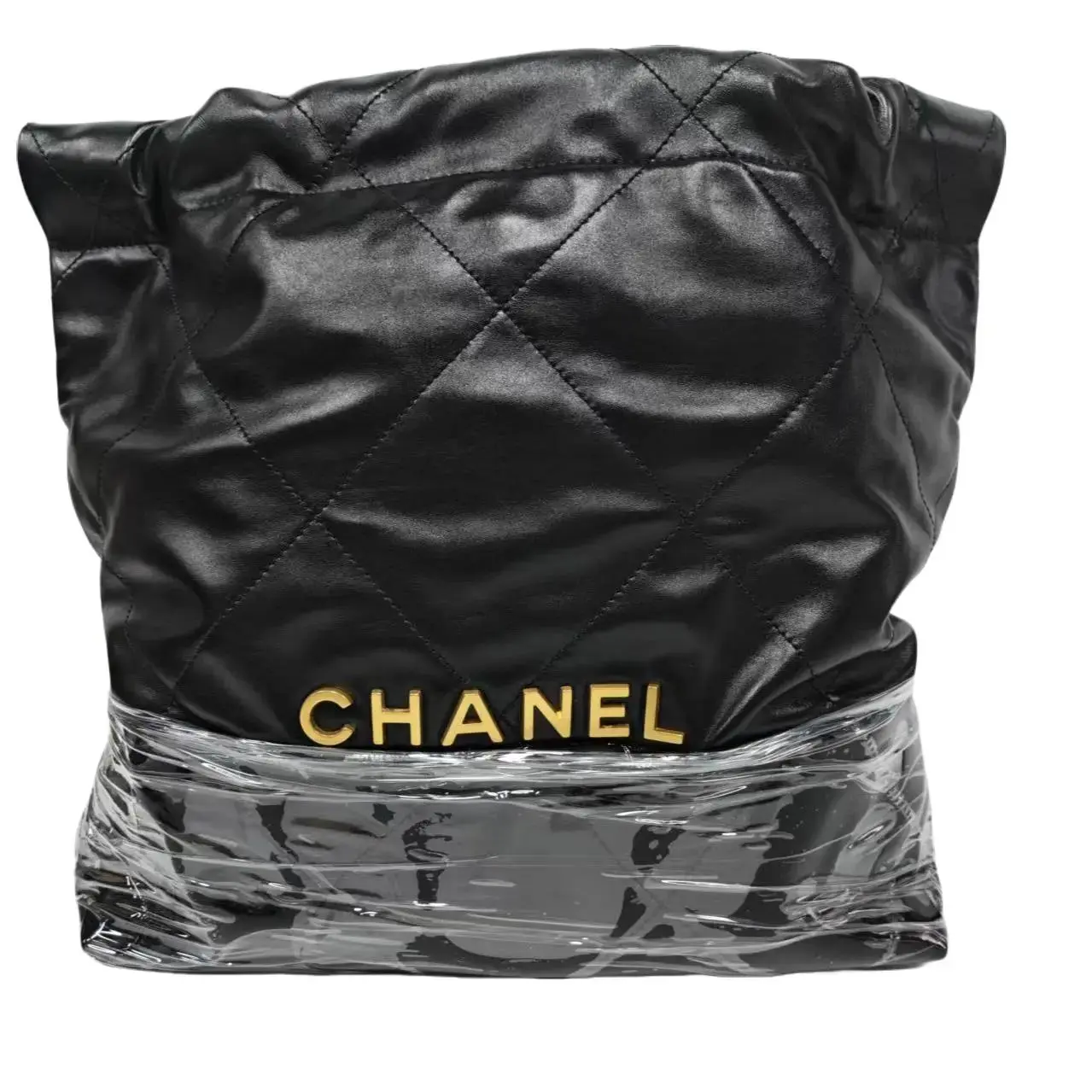 Pre-owned CHANEL 22bag black gold leather garbage bag medium size（SZ 59855 ）
