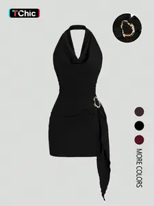 Women's Fashion Solid Color Basic Halter Dress, Casual Office Wear, Elegant Backless Design, Perfect for Daily Use, Stylish and Comfortable