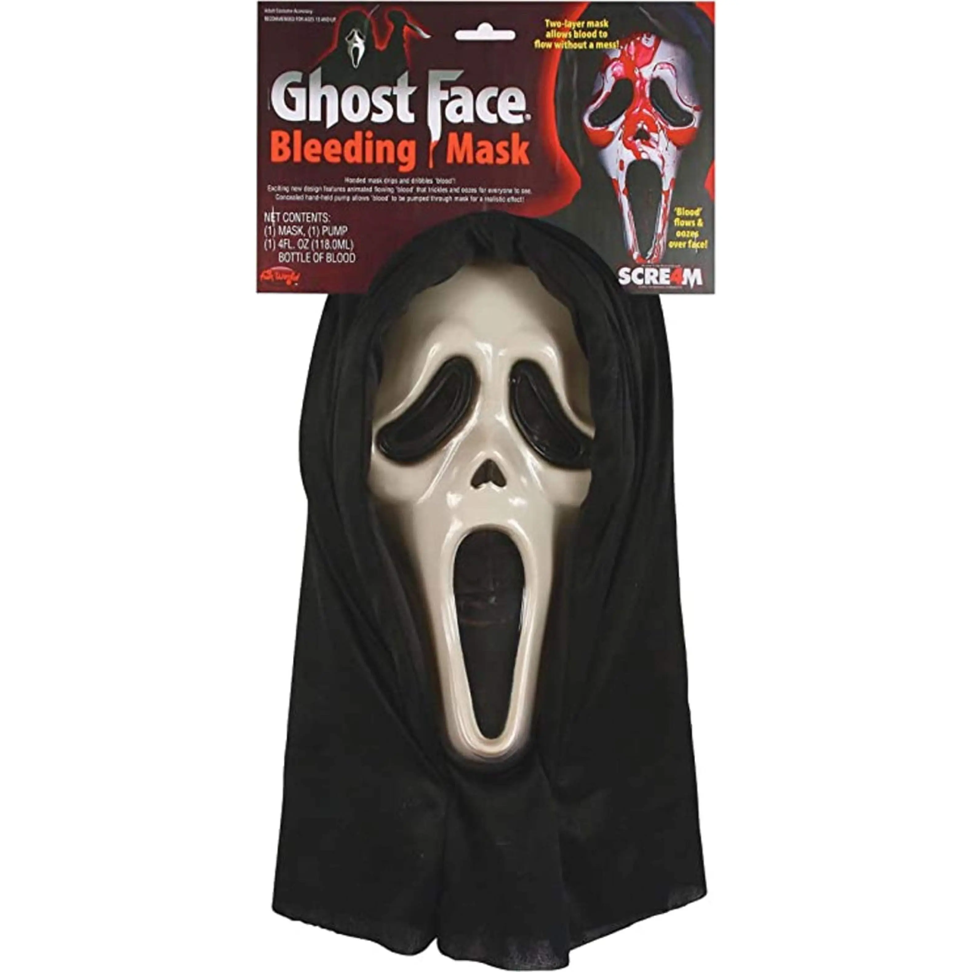 Multi-Color Plastic Halloween Scream Costume Mask, with Blood Pump for Adult