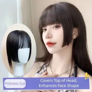 Hime Cut Style Bangs Hair Topper Real Human Hair High Root Lift Volumizing Middle Part Invisible Natural Look Top Piece for Women
