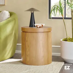 Walker Edison WEMYA23OS4WO1 Modern Round Solid Oak Wood 18 in. Side Table - White Oak