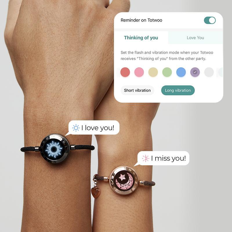 【emotional smart jewelry】totwoo Long Distance Touch Bracelets with Sun&Moon Functional Love Connect Gift For Boyfriend or Girlfriend or your Family