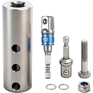 Trailer Jack Drill Adapter Kit for 1 Inch Jack Drive Shafts Stainless Steel with 2 Pcs 1/2" Drive Sockets Fits RV Camper Dump Truck Trailers Durable Corrosion Resistant