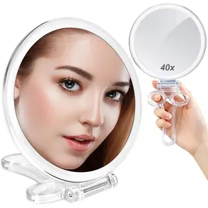Magnifying Hand Mirrors with Handle - Double Sided Handheld Mirror with 1X 40X Magnification, Portable Travel Folding Hand Held Mirror, Pedestal Makeup  Mirror, Girl Women Mother's