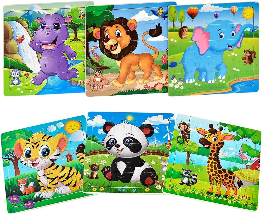 Puzzles for Kids Ages 3-5 Toddler Wooden Toys Montessori Learning Education Preschool Sets Games for Boy Girl 3 - 5+ Years Old Pack of 6 20 Pieces