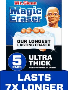 Mr. Clean Magic Eraser Ultra Thick Multi Purpose Cleaner, Magic Eraser Sponge Multi Surface Cleaner, 5ct