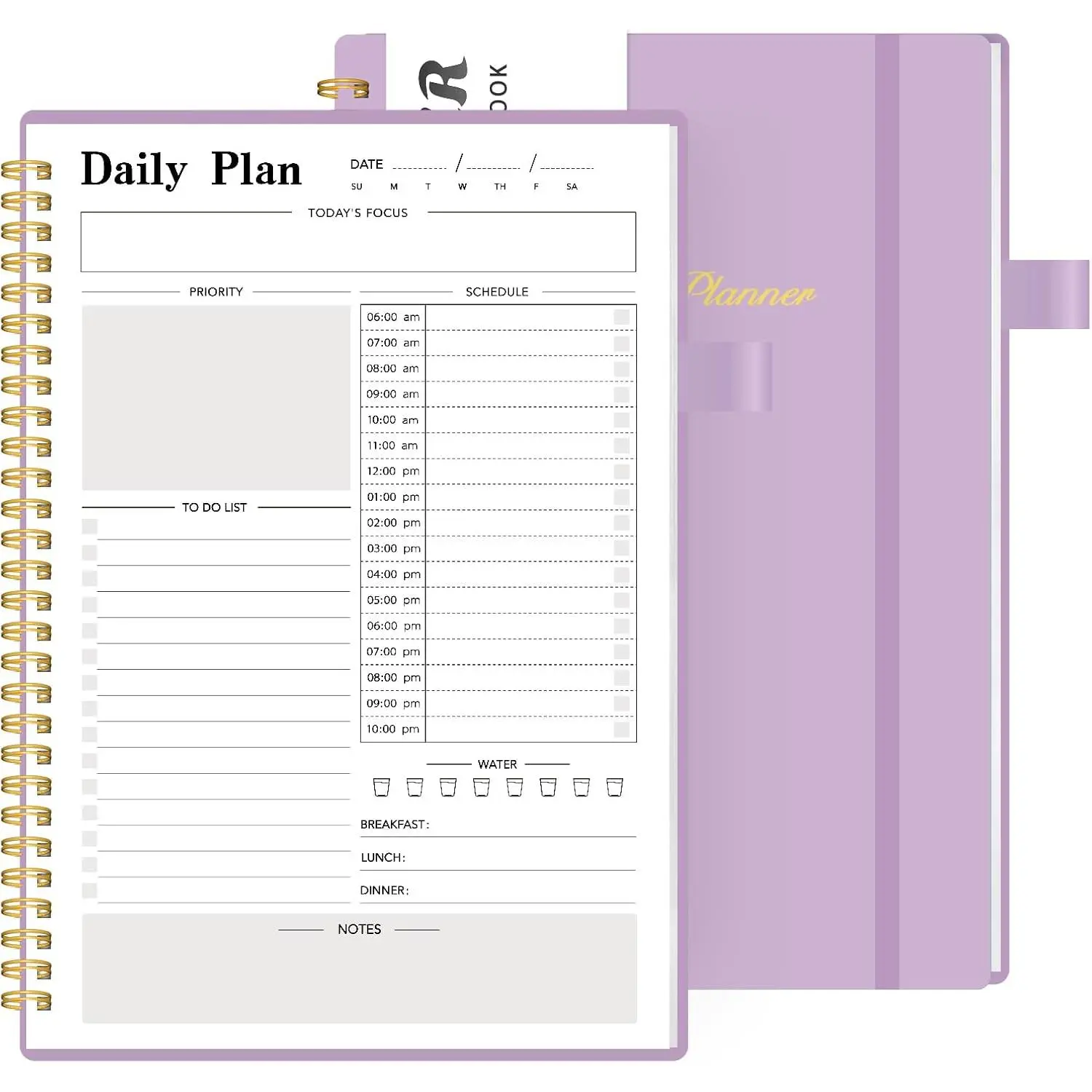 Daily Planner Undated, To-Do List Notebook with Hourly Schedule, Spiral Appointment Organizer Calendar for Man / Women, Flexible Cover, -Wire Binding Elastic Closure, Pocket Pen Loop, 160 Pages