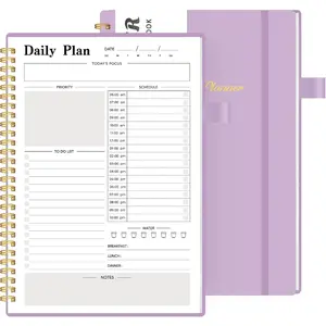 Daily Planner Undated, To-Do List Notebook with Hourly Schedule, Spiral Appointment Organizer Calendar for Man / Women, Flexible Cover, -Wire Binding Elastic Closure, Pocket Pen Loop, 160 Pages