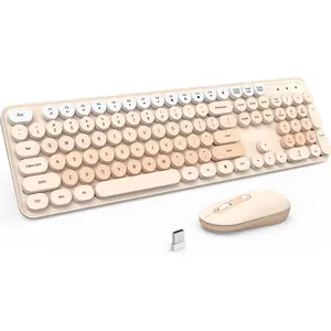 Keyboard and , Silent Keyboard  Combo, Full-Sized Colorful Typewriter Keyboard with Round Keycaps, 2.4G Cute  Compatible with PC/Laptop/Computer(Milk )