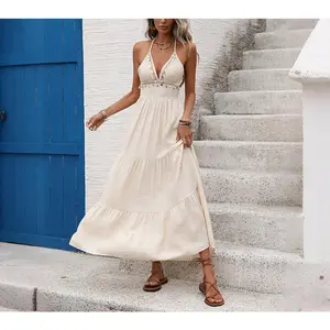 Boho Halter Neck Shell Tassel Maxi Dress For Beach Vacation