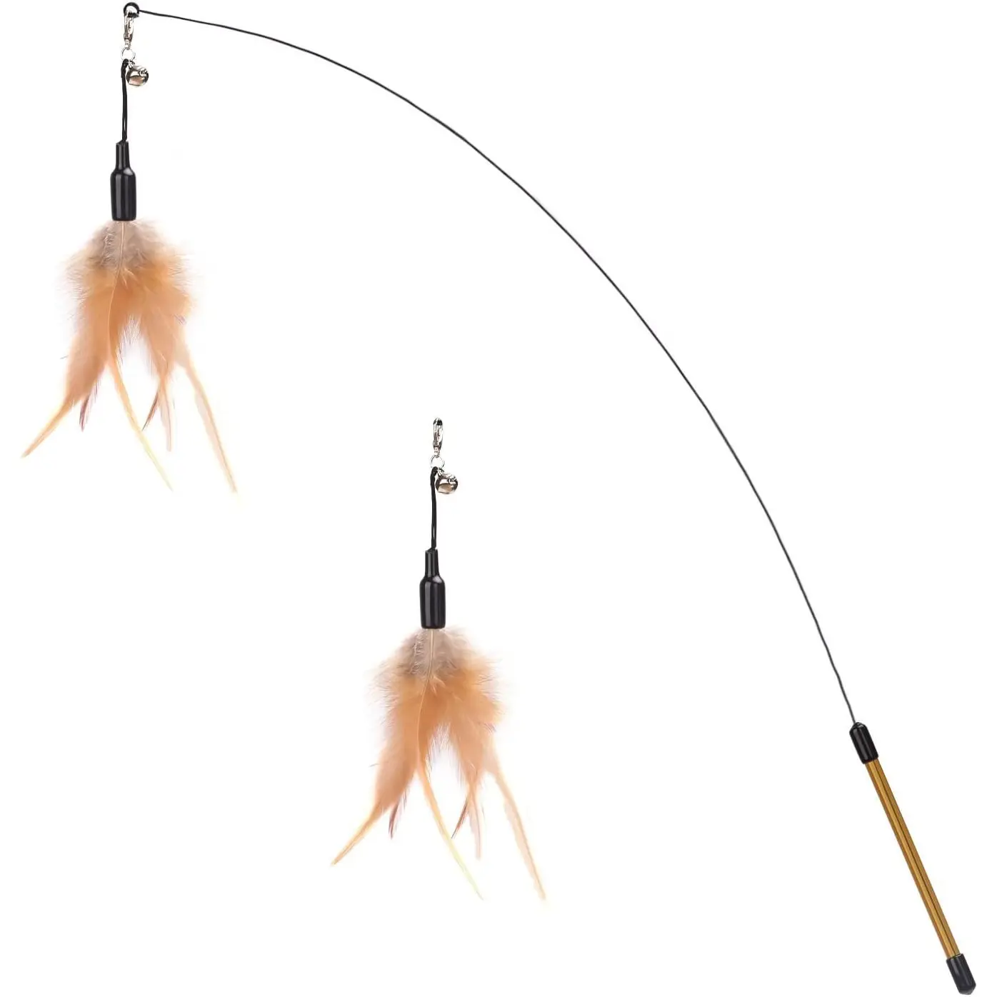 Pawaboo Feather Teaser Cat Toy - Interactive Wand with Extra Long 34.5" Wand and Small Bell, Fun Exerciser Playing Toy for Kittens or Cats, Brown Feather Pawaboo