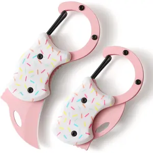 Pink Pocket Knife for Women Men,Cute Keychain Box Cutter，Mini EDC Knives for Everyday Carry,Folding Utility Knife with Creative Ice Cream Design,Ideal Gifts for Women（Ice Cream）