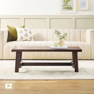 Walker Edison WECOL25OS1DB1 48 in. Rectangular Modern Farmhouse Rustic Solid Wood Espresso Coffee Table - Non-Toxic, Plastic-Free Espresso Coffee Table, Espresso Coffee Tables, Non-Toxic Coffee Tables
