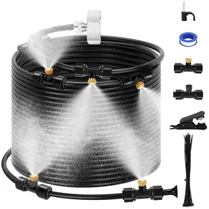 Misting Cooling System, DIY 33FT(10M) Misting Line +7 Brass Mist Nozzles+ a Brass Connector(3/4'') Outdoor Mister System for Patio Waterpark Garden Trampoline Greenhouse