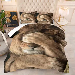 2/3 Piece Wild Animal Series Printed Comforter Set, Grassland Overlord Lion Pattern Bedding Set, Bedroom Decoration Domineering Luxury Soft and Comfortable, Including 1 Quilt and 1/2 Pillowcase