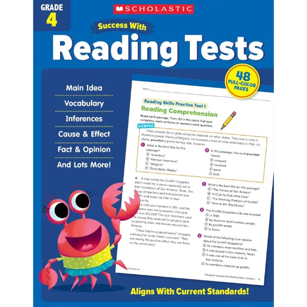 Scholastic Reading Comprehension Workbook - Grade 4 Exam Review Book, Reading Materials & Learning Activity Book for Inferences, Main Idea Test Prep