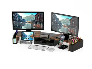 Desk Dual Monitor Stand Riser with Drawer Side Caddies and ipad/phone Holder For Home Office