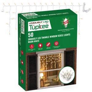 Christmas Twinkle Window Icicle Lights - Uniquely LED, Matches Incandescent Exactly - 3 Feet String (0.91m) - 10 of 50 Bulbs Twinkle Random - 50 LED Warm White Bulb - Twinkling Icicle Christmas Lights