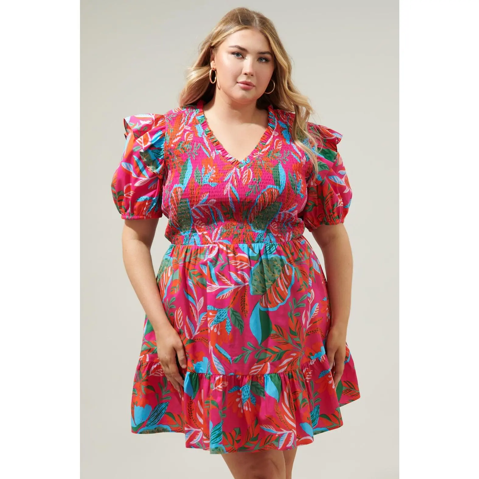 Cactus Blossom Leones Smocked Mini Dress Curve