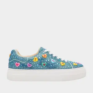 Bestey Johnson Glitter Heart Decorated Blue Sneakers with White Laces and Soles