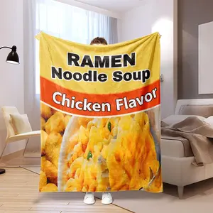 Cartoon Ramen Noodle Soup Chicken Flavor Pattern Blanket, 1 Count Soft Warm Throw Blanket, Warm Nap Blanket for Home Office Travel Camping