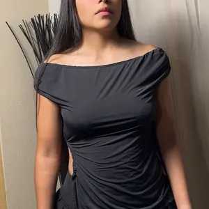 INEZ Off The Shoulder Top with Asymmetrical Long Hem and Slit Detail - Underwear, Womenswear