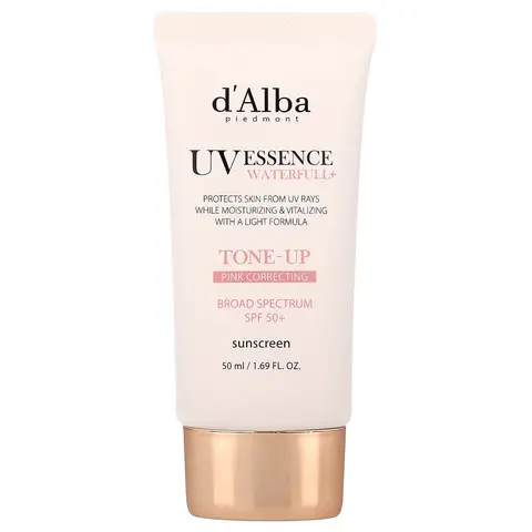 d'Alba UV Essence Waterfull+ Sunscreen, Tone-Up Pink Correcting, SPF 50+, 1.69 fl oz (50 ml) | HSA/FSA Eligible